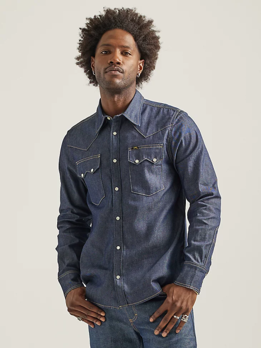 lee_men_101_western_shirt_dry_indigo_clothing_480t921.png Lee Men 101 Western Shirt Dry Indigo Clothing 480T921 - Image 1