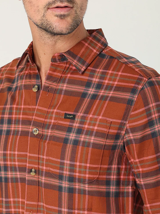Lee Men All Purpose Classic Stretch Button Down Shirt Russet Plaid Clothing 480T947 - Image 3