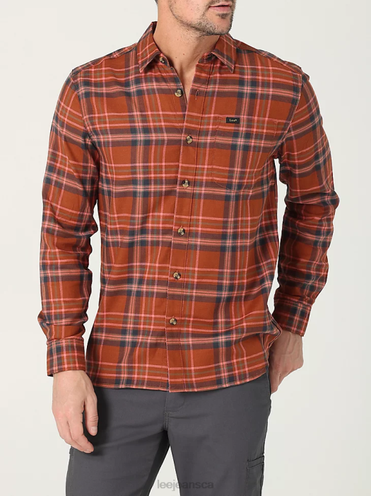 Lee Men All Purpose Classic Stretch Button Down Shirt Russet Plaid Clothing 480T947 - Image 1
