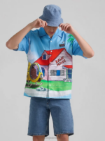 Lee Men and Dragon Ball Z Kame House Resort Shirt Blue Clothing 480T902