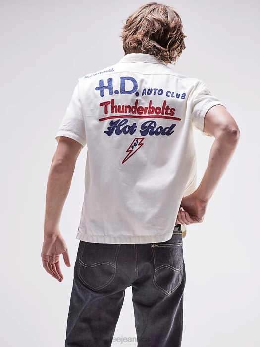 Lee Men European Collection H.D. Short Sleeve Button Down Shirt Ecru Clothing 480T933 - Image 2