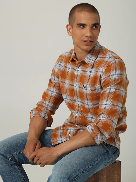 Lee Men European Collection Leisure Button Down Shirt Caramel Clothing 480T941 - Image 3