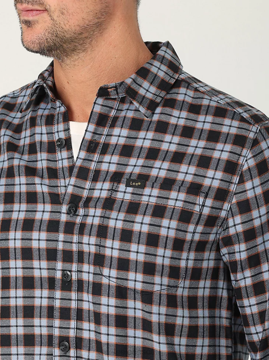 Lee Men Extreme Motion MVP Classic Stretch Plaid Button Down Shirt Dreamy Black and Blue Plaid Clothing 480T918 - Image 3