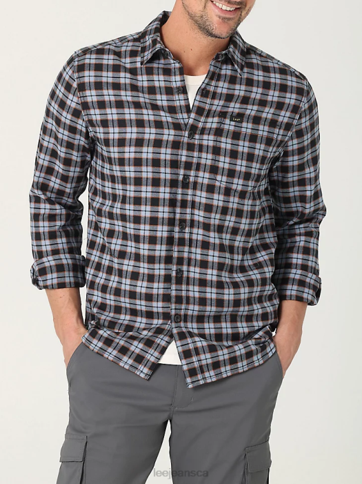 Lee Men Extreme Motion MVP Classic Stretch Plaid Button Down Shirt Dreamy Black and Blue Plaid Clothing 480T918 - Image 1
