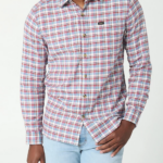 Lee Men Extreme Motion MVP Classic Stretch Plaid Button Down Shirt White Smoke Dark Plum Plaid Clothing 480T917