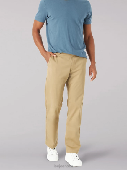 Lee Men Extreme Motion MVP Straight Fit Flat Front Pant Oscar Khaki Clothing 480T746