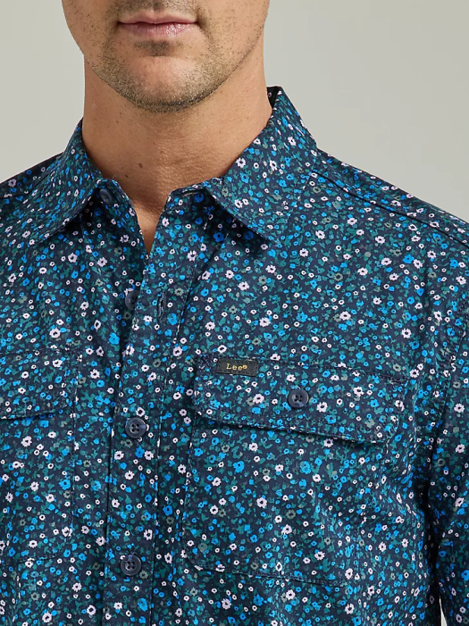 Lee Men Extreme Motion Short Sleeve Floral Worker Shirt Rivet Navy Floral Print Clothing 480T898 - Image 3