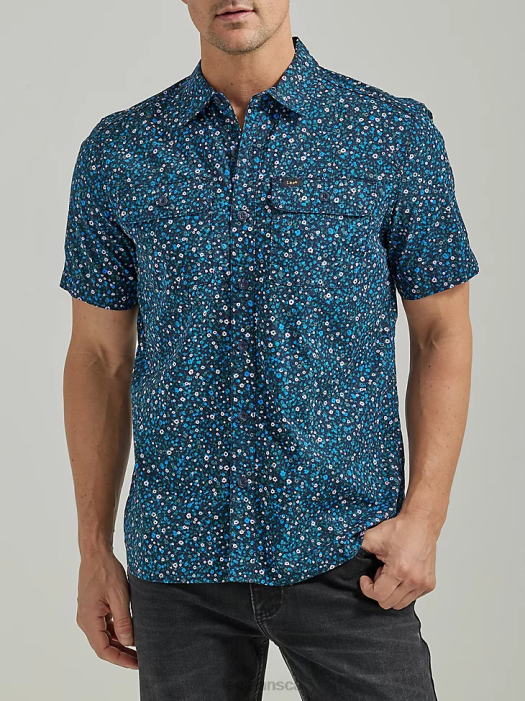Lee Men Extreme Motion Short Sleeve Floral Worker Shirt Rivet Navy Floral Print Clothing 480T898 - Image 1
