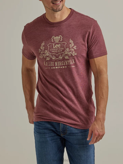 Lee Men Legendary Denim Graphic Tee Burgundy Heather Clothing 480T859