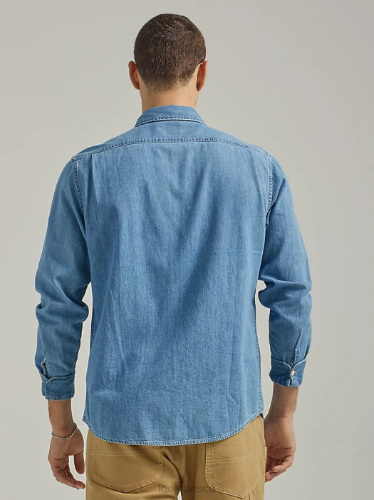 Lee Men Relaxed Fit Denim Worker Shirt Shasta Blue Clothing 480T903 - Image 2