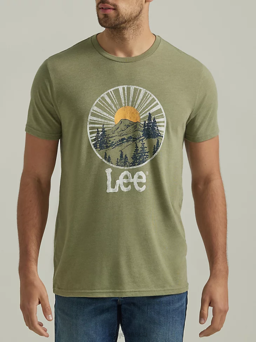 Lee Men Shining Hill Graphic Tee Deep Lichen Green Clothing 480T842 - Image 1