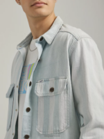 Lee Men Workwear Relaxed Fit Flap Pocket Denim Overshirt Stripe Mix Clothing 480T908 - Image 3