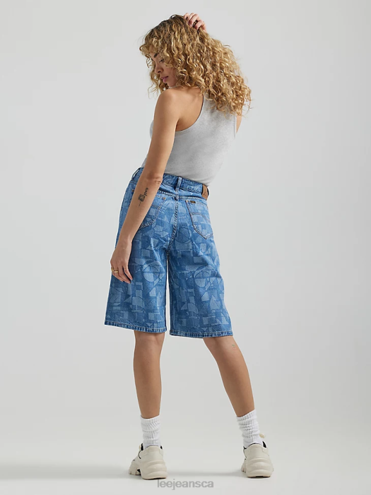 Lee Women Drop Crotch Lasered Denim Bermuda Short Laser Geo Clothing 480T295 - Image 2