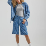 Lee Women Drop Crotch Lasered Denim Bermuda Short Laser Geo Clothing 480T295