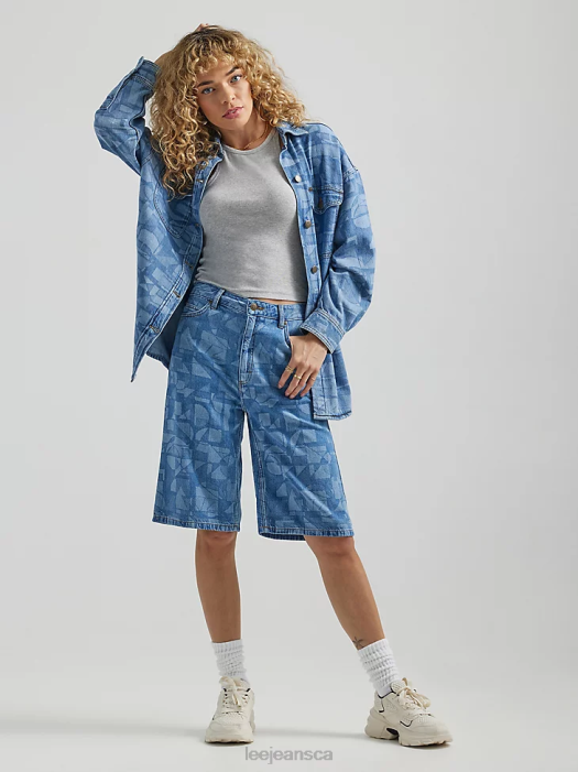 Lee Women Drop Crotch Lasered Denim Bermuda Short Laser Geo Clothing 480T295 - Image 1