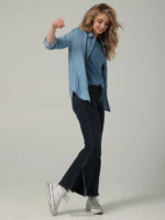 Lee Women European Collection High Rise Split Flare Jean Smokey Indigo Clothing 480T172 - Image 4