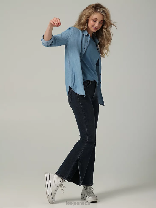Lee Women European Collection High Rise Split Flare Jean Smokey Indigo Clothing 480T172 - Image 4