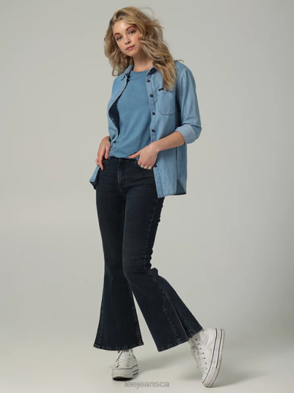 Lee Women European Collection High Rise Split Flare Jean Smokey Indigo Clothing 480T172