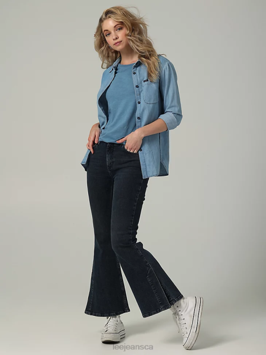 Lee Women European Collection High Rise Split Flare Jean Smokey Indigo Clothing 480T172 - Image 1
