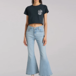 Lee Women European Collection High Rise Split Flare Jean Sunbleach Clothing 480T170