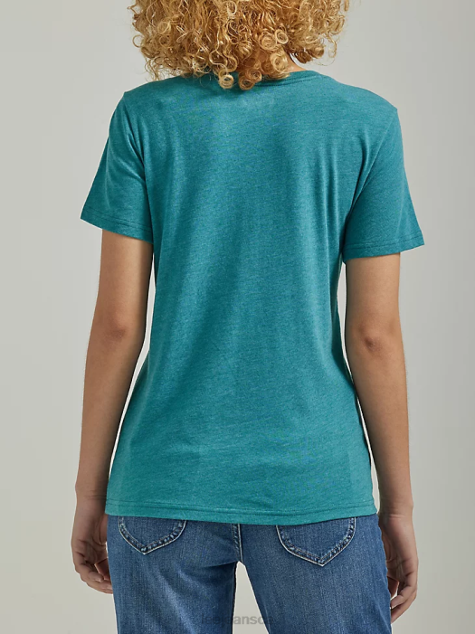Lee Women Floral Box Logo Tee Teal Heather Clothing 480T382 - Image 2