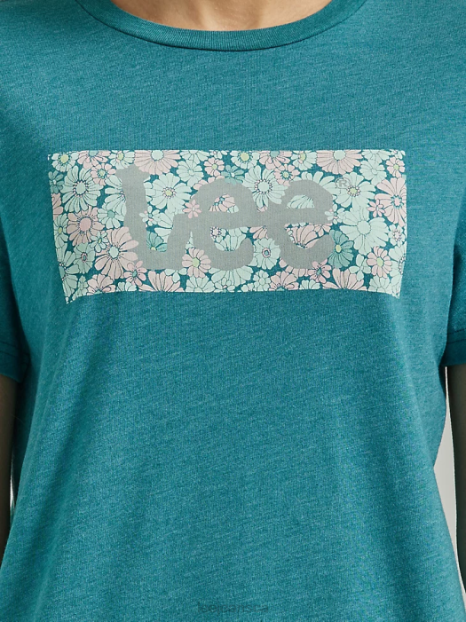 Lee Women Floral Box Logo Tee Teal Heather Clothing 480T382 - Image 3