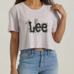 Lee Women Floral Boyfriend Crop Graphic Tee Misty Lilac Heather Clothing 480T358
