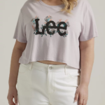 Lee Women Floral Boyfriend Crop Graphic Tee (Plus) Misty Lilac Heather Clothing 480T380
