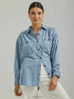 Lee Women Frontier Shirred Button Down Shirt Blue Media Clothing 480T395