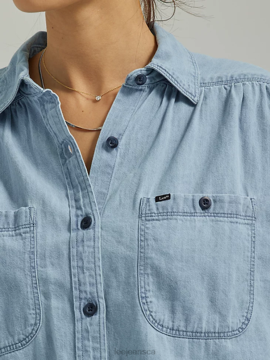 Lee Women Frontier Shirred Button Down Shirt Blue Media Clothing 480T395 - Image 3
