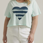 Lee Women Heart Boyfriend Crop Graphic Tee (Plus) Azure Heather Clothing 480T375