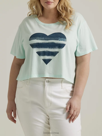 Lee Women Heart Boyfriend Crop Graphic Tee (Plus) Azure Heather Clothing 480T375