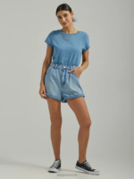 Lee Women High Rise Pleated Denim Short Frosted Blue Clothing 480T336