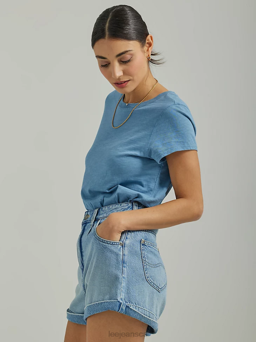Lee Women High Rise Pleated Denim Short Frosted Blue Clothing 480T336 - Image 4