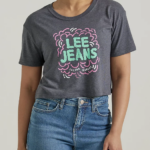 Lee Women Jeans Boyfriend Crop Graphic Tee Charcoal Heather Clothing 480T378