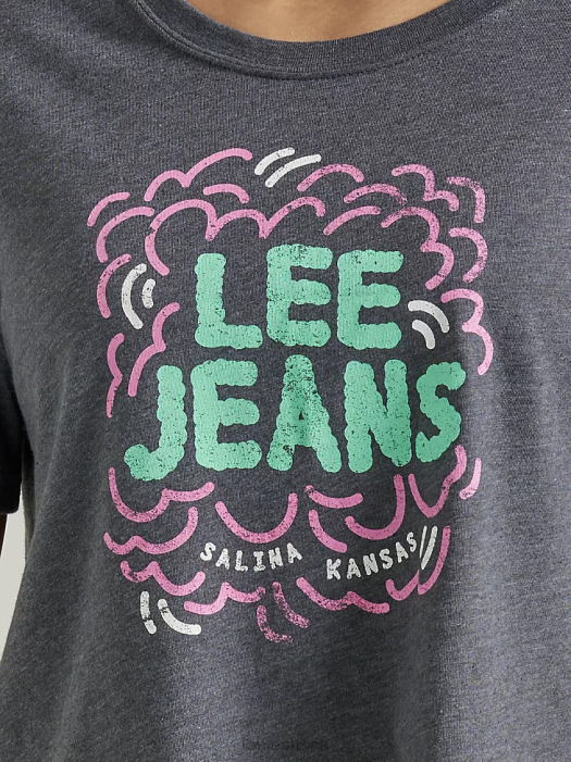 Lee Women Jeans Boyfriend Crop Graphic Tee Charcoal Heather Clothing 480T378 - Image 3