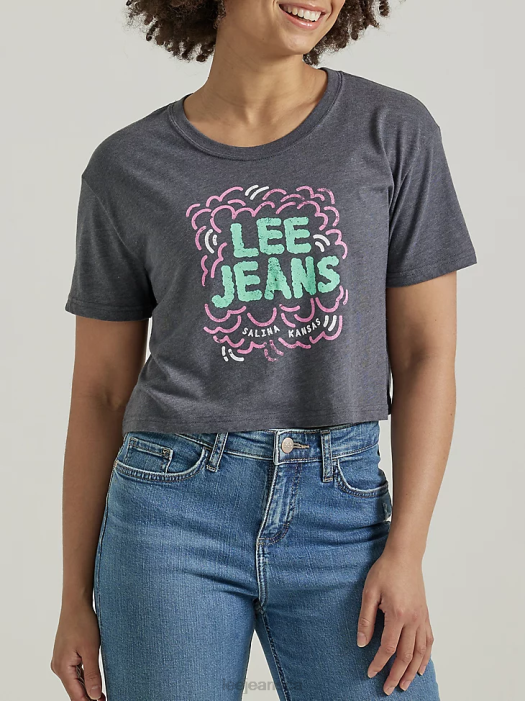 Lee Women Jeans Boyfriend Crop Graphic Tee Charcoal Heather Clothing 480T378 - Image 1