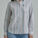 Lee Women Legendary All Purpose Stripe Button Down Shirt Fort Green Stripe Clothing 480T400