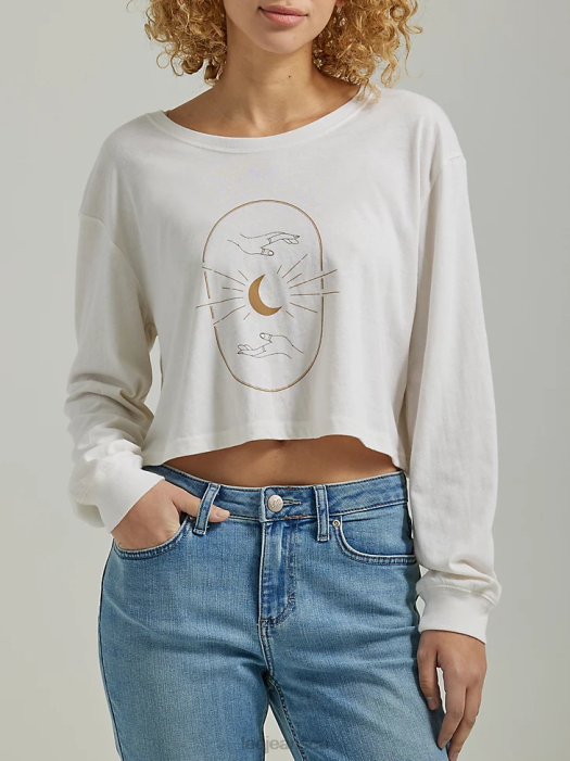 Lee Women Moon Hands Boyfriend Crop Long Sleeve Graphic Tee Marshmallow Clothing 480T384 - Image 1