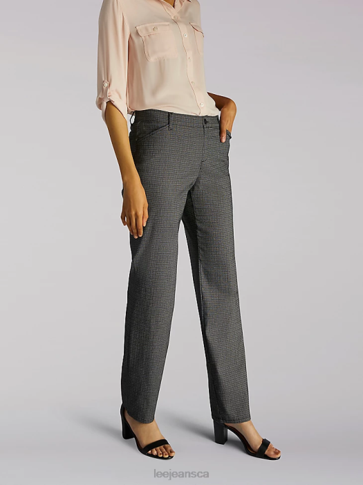 Lee Women Relaxed Fit Straight Leg Pant (All Day Pant) (Petite) Black/White Plaid Clothing 480T229 - Image 4