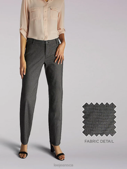 Lee Women Relaxed Fit Straight Leg Pant (All Day Pant) (Petite) Black/White Plaid Clothing 480T229