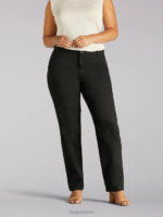 Lee Women Relaxed Fit Straight Leg Pant (All Day Pant) (Plus) Black Clothing 480T221