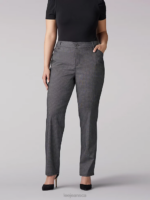 Lee Women Relaxed Fit Straight Leg Pant (All Day Pant) (Plus) Black White Plaid Clothing 480T224