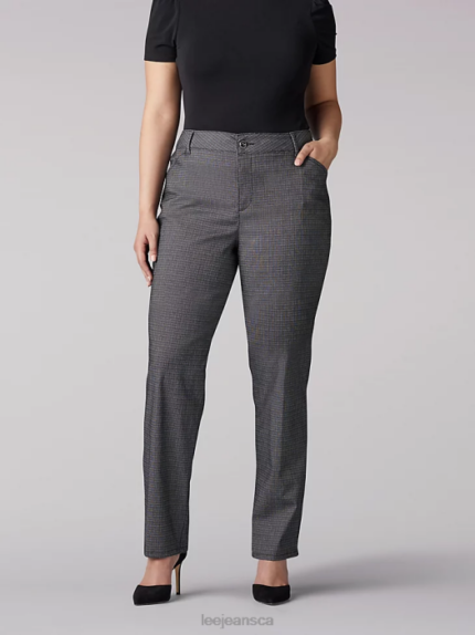 Lee Women Relaxed Fit Straight Leg Pant (All Day Pant) (Plus) Black White Plaid Clothing 480T224