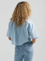 Lee Women Short Sleeve Souvenir Crop Button Down Shirt Through The Rinse Clothing 480T396 - Image 2