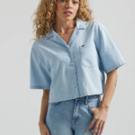 Lee Women Short Sleeve Souvenir Crop Button Down Shirt Through The Rinse Clothing 480T396