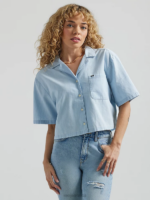 Lee Women Short Sleeve Souvenir Crop Button Down Shirt Through The Rinse Clothing 480T396