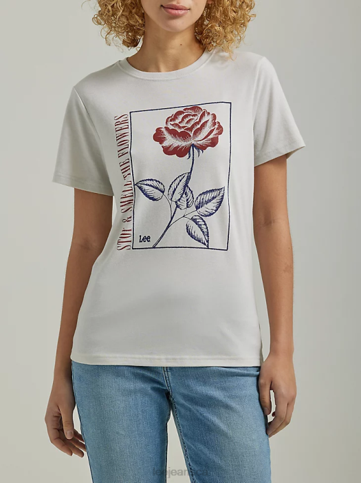 Lee Women Slim Fit Smell the Flowers Graphic Tee Lunar Rock Clothing 480T355 - Image 1