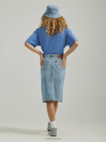 Lee Women Split Denim Midi Skirt Frosted Blue Clothing 480T418 - Image 2