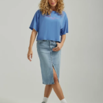 Lee Women Split Denim Midi Skirt Frosted Blue Clothing 480T418
